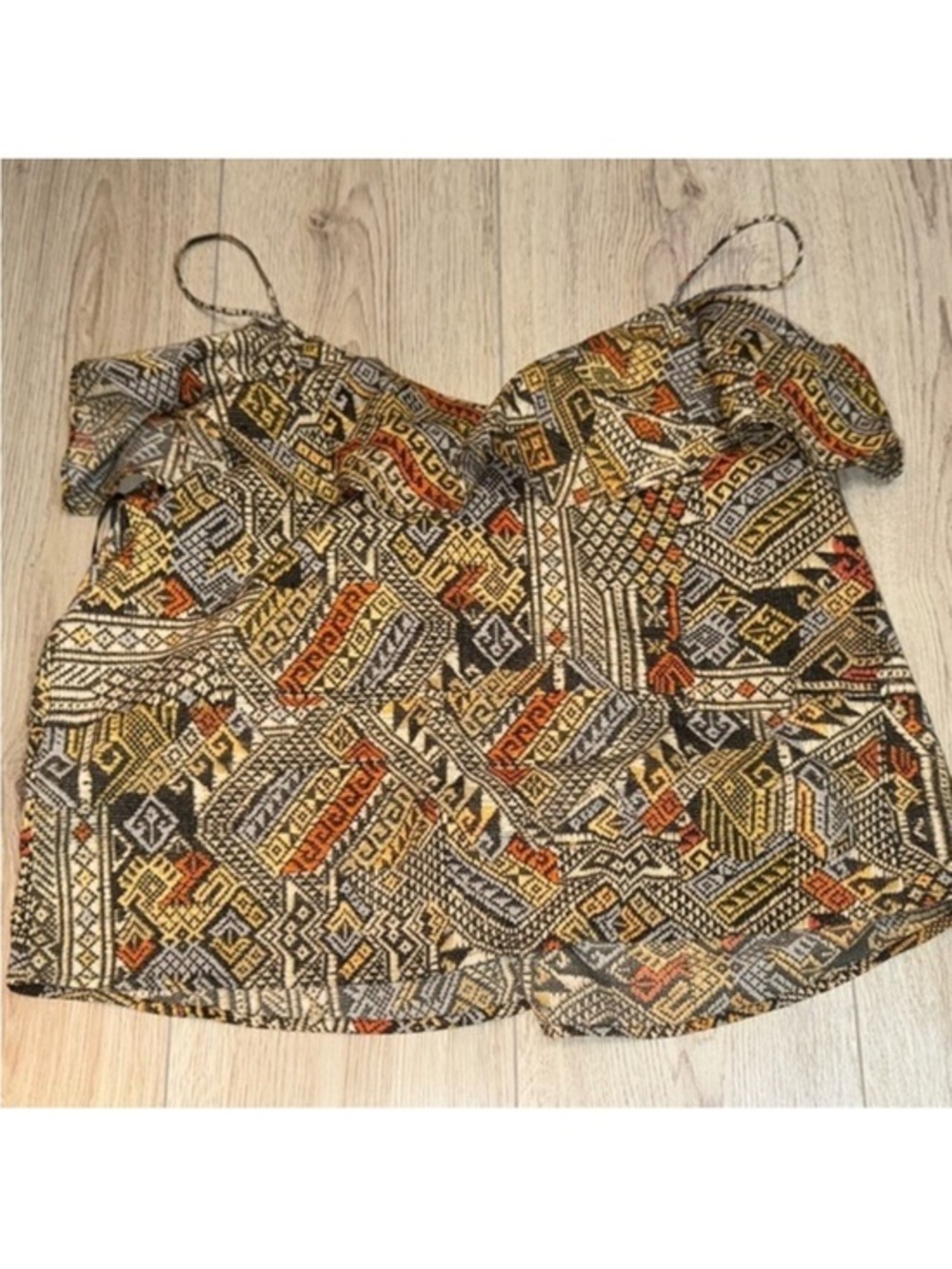 Lucky brand orange brown black short sleeve shirt top